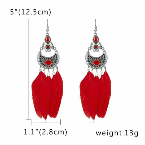 Jewelry - Red Feather BoHo Fashion Earrings